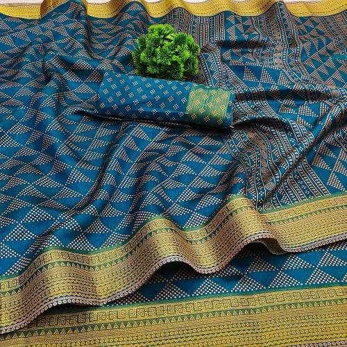 Zari Patta Gold 3  Regular Wear Handloom Wholesale Printed Saree Catalog
